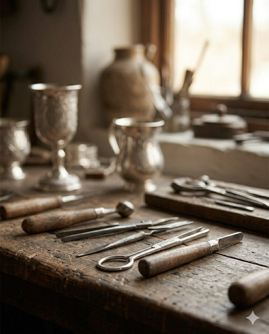 כלי עבודה מסורתיים בסטודיו לצורפות